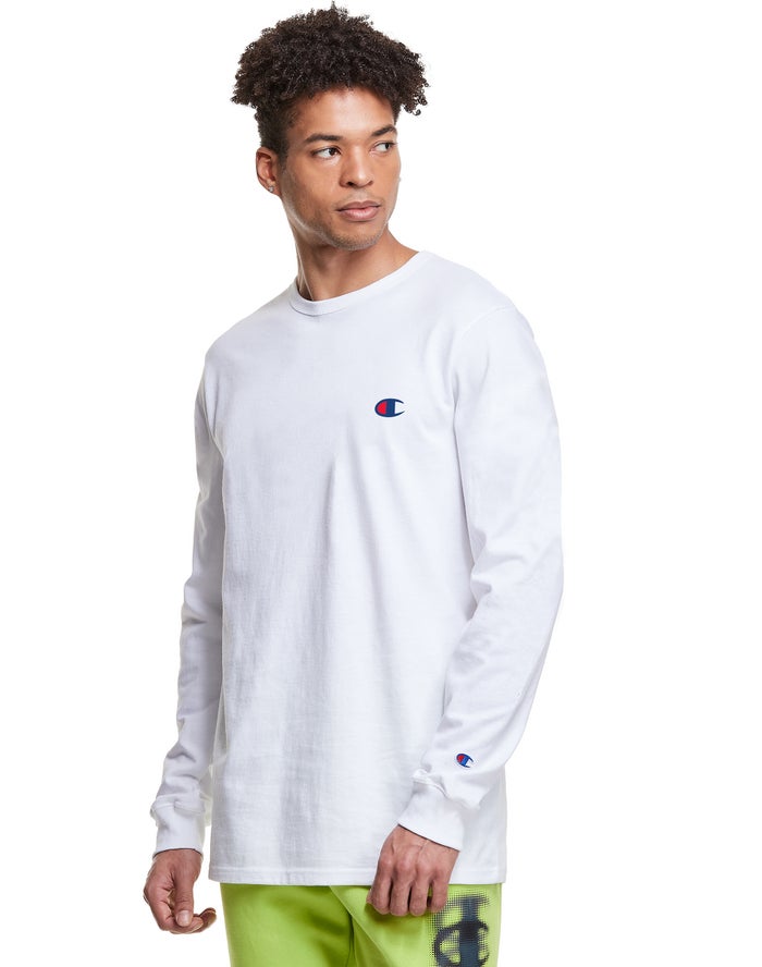 Champion Heritage Long-Sleeve Embroidered C Logo Erkek Tişört Beyaz ( INBOSD624 )